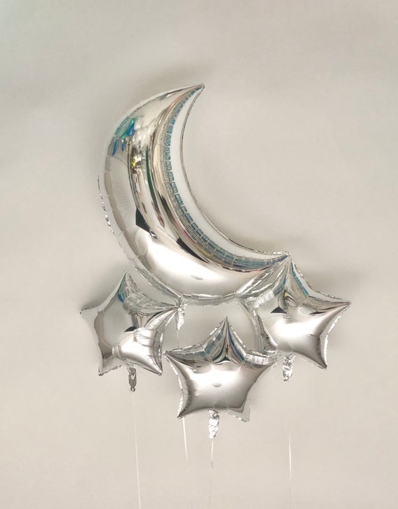 Metallic Gray Sweet Moon 24 Piece Moon and Star Balloons Bouquet