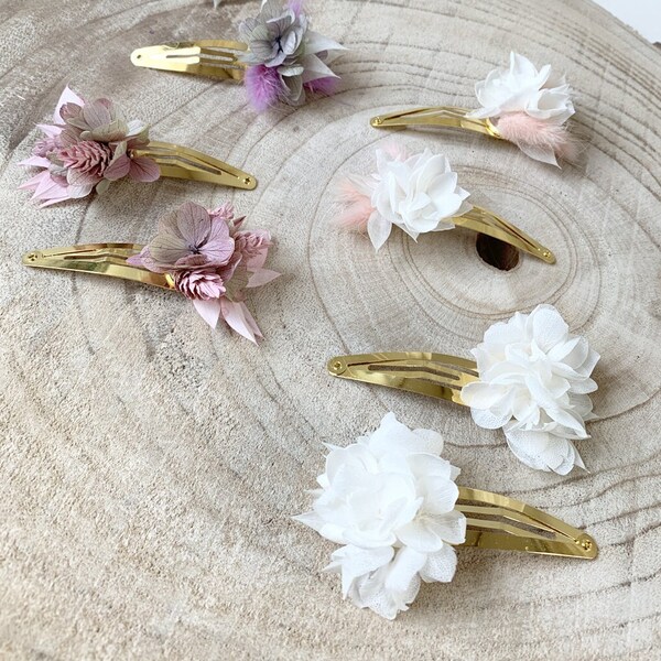 Barrette à cheveux clic-clac en fleurs séchées ROMY - accessoire coiffure, cheveux, mariage pour adulte et enfant