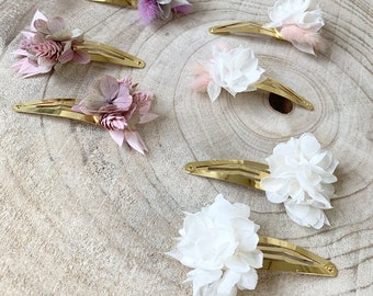 Barrette à cheveux clic-clac en fleurs séchées ROMY - accessoire coiffure, cheveux, mariage pour adulte et enfant