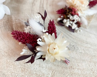 Boutonnière en fleurs séchées DAHLIA – accessoire mariage homme, marié, témoin, garçon d'honneur