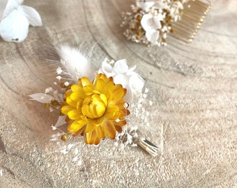 Boutonnière en fleurs séchées BERGAMOTTE – accessoire mariage homme, marié, témoin, garçon d'honneur