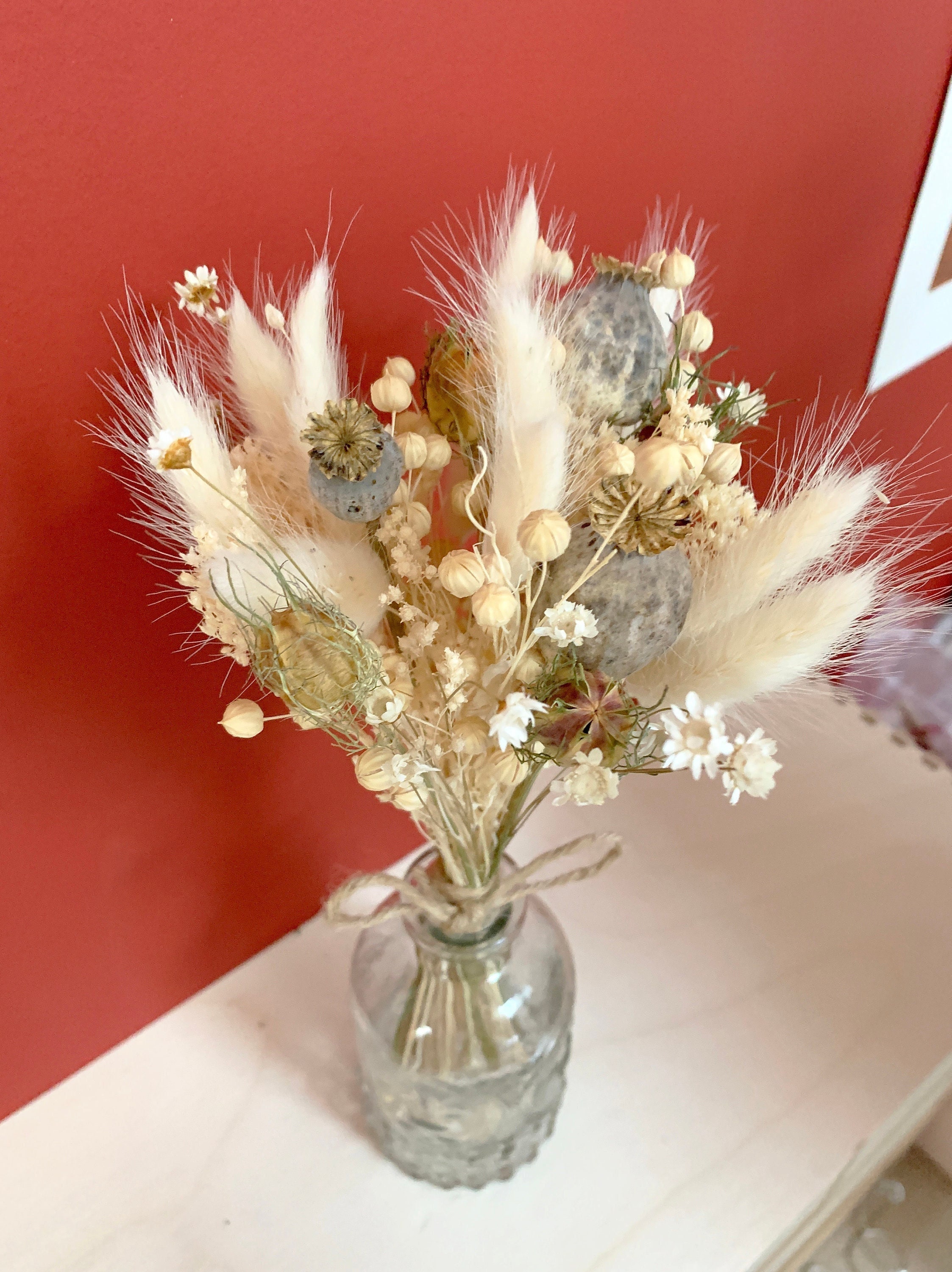 Mini Bouquet de Fleurs Séchées Leon et Son Vase Style Vintage - Décoration d'intérieur