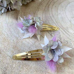 Barrette à cheveux clic-clac en fleurs séchées ROMY accessoire coiffure, cheveux, mariage pour adulte et enfant Violet