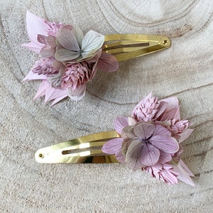 Barrette à cheveux clic-clac en fleurs séchées ROMY accessoire coiffure, cheveux, mariage pour adulte et enfant Rose