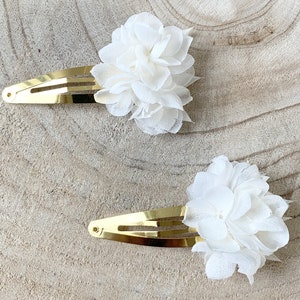 Barrette à cheveux clic-clac en fleurs séchées ROMY accessoire coiffure, cheveux, mariage pour adulte et enfant Blanc