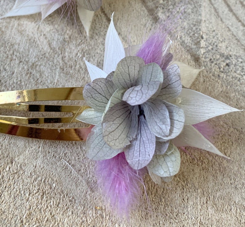 Barrette à cheveux clic-clac en fleurs séchées ROMY accessoire coiffure, cheveux, mariage pour adulte et enfant image 10