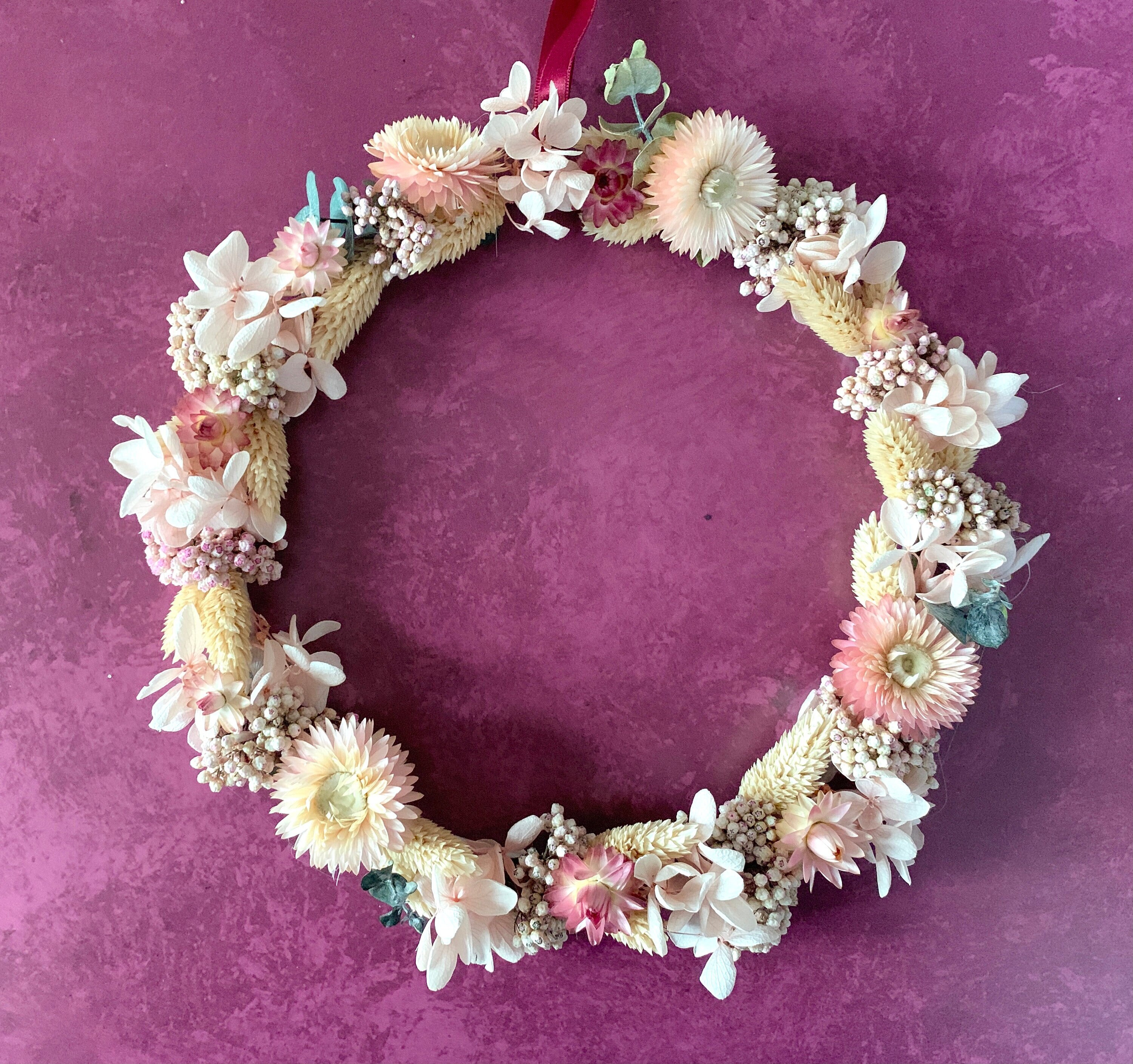 Couronne de Fleurs Séchées Rose - Décoration Murale