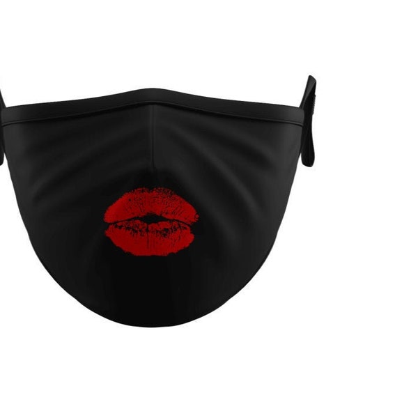Red Lips face mask Kissy Face Lipstick Black Face Mask Washable Reusable xd200 fabric with nose wire fun mask lipstick