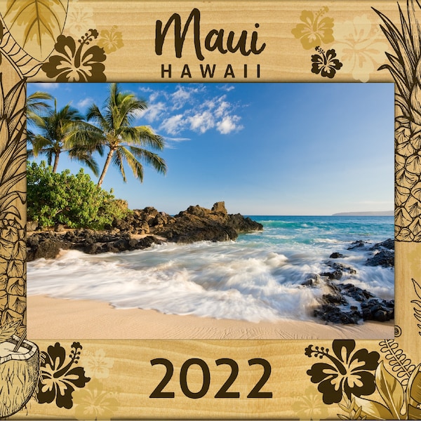 Personalized Maui Hawaii Laser Engraved wood picture frame-Great Souvenir or Gift