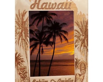Personalized  Hawaii Laser Engraved wood picture frame-Great Souvenir or Gift Wedding Honeymoon