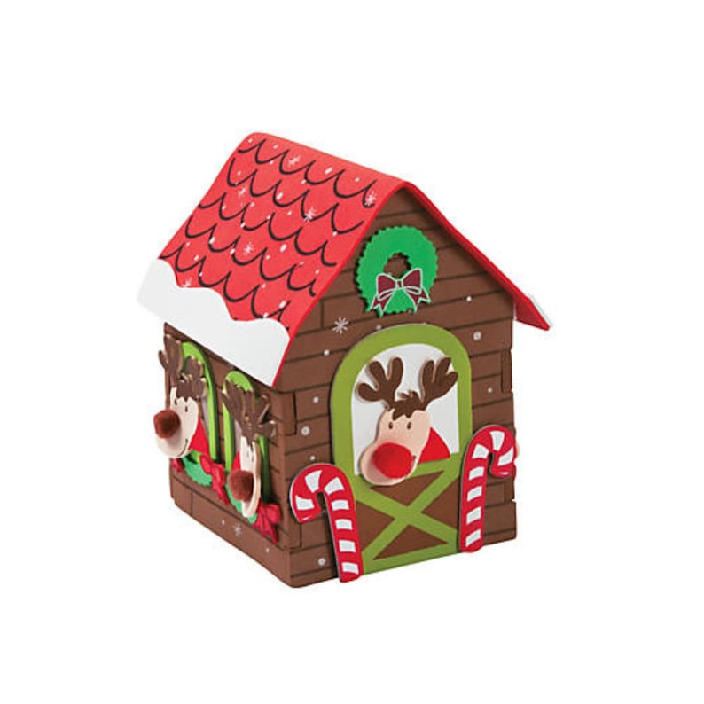 4 Mini Foam 3D Christmas Reindeer Stable House Craft Kit for Kids5.5