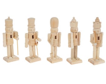 Mini Wooden Nutcrackers: DIY Unfinished Painting Ornaments, Set of 5