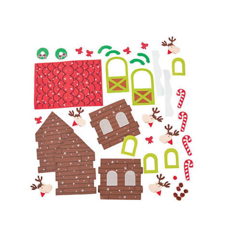 4 Mini Foam 3D Christmas Reindeer Stable House Craft Kit for Kids5.5