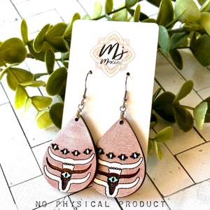 Western Longhorn Teardrop Earrings-SVG FILE ONLY-No Physical Product