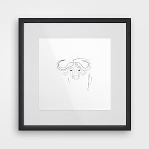 African Buffalo Line Drawing Art Print, Africa, Instant Digital Download