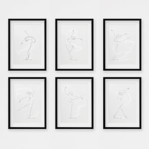 Set of 6 Ballerina Dancer Line Drawing Art Prints, Ballet, Instant Digital Download Poster