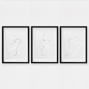 Set van 3 Ballerina Danser Line Tekening Art Prints, Ballet, Instant Digital Download, Trio,