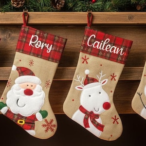 Luxury Personalised Christmas Stocking Xmas Sack Sock Santa Reindeer Snowman Penguin Red Father Christmas Christmas Decoration Gift For Girl