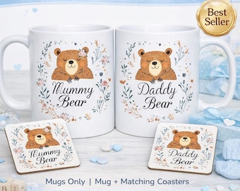 Baby Shower Gift Mummy Daddy Bear Mug Set, New Parents Gift, New Mum Gift, New Dad Gift, First Mothers Fathers Day Mug, New baby gift