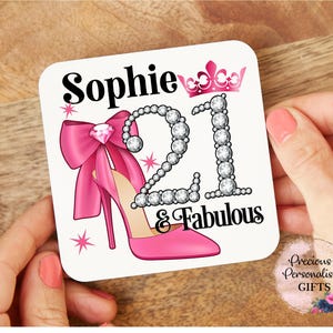 Ladies Personalised 21st Birthday Mug, 21 and fabulous, 21st birthday gift girl, Daughter, Granddaughter, Sister, Niece, Friend, Bestie Coaster Only