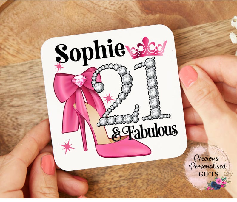 Ladies Personalised 21st Birthday Mug, 21 and fabulous, 21st birthday gift girl, Daughter, Granddaughter, Sister, Niece, Friend, Bestie Coaster Only