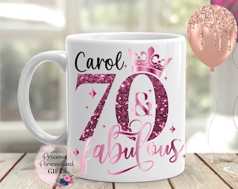 Ladies Personalised 70th Birthday Mug, 70 & Fabulous