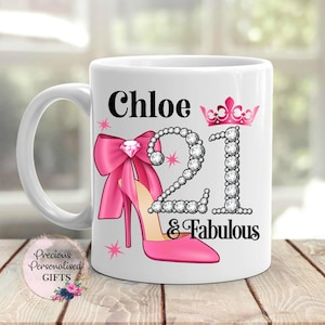 Ladies Personalised 21st Birthday Mug, 21 and fabulous, 21st birthday gift girl, Daughter, Granddaughter, Sister, Niece, Friend, Bestie Personalised Mug