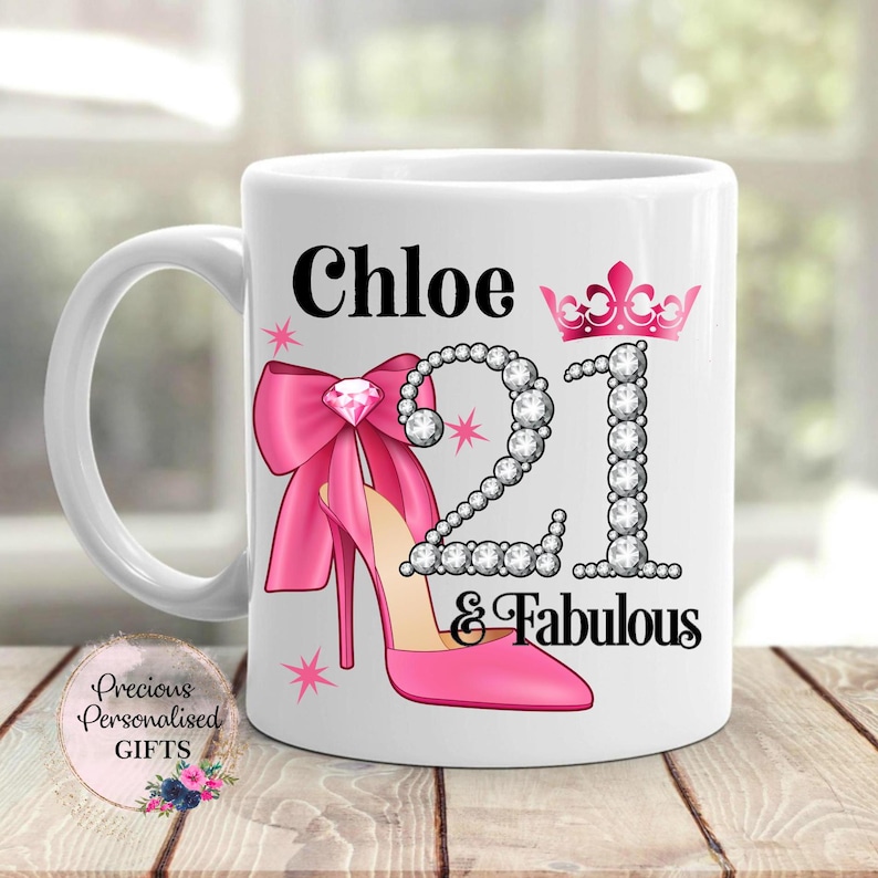 Ladies Personalised 21st Birthday Mug, 21 and fabulous, 21st birthday gift girl, Daughter, Granddaughter, Sister, Niece, Friend, Bestie Personalised Mug