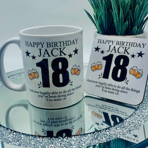Mug personnalisé 18e anniversaire cadeau sous-verre garçon homme 18 ans rigolo