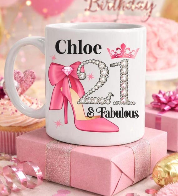 Ladies Personalised 21st Birthday Mug, 21 and fabulous, 21st birthday gift girl, Daughter, Granddaughter, Sister, Niece, Friend, Bestie