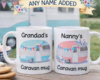 Personalized Caravan Mug: Custom Name, Matching Coaster Option