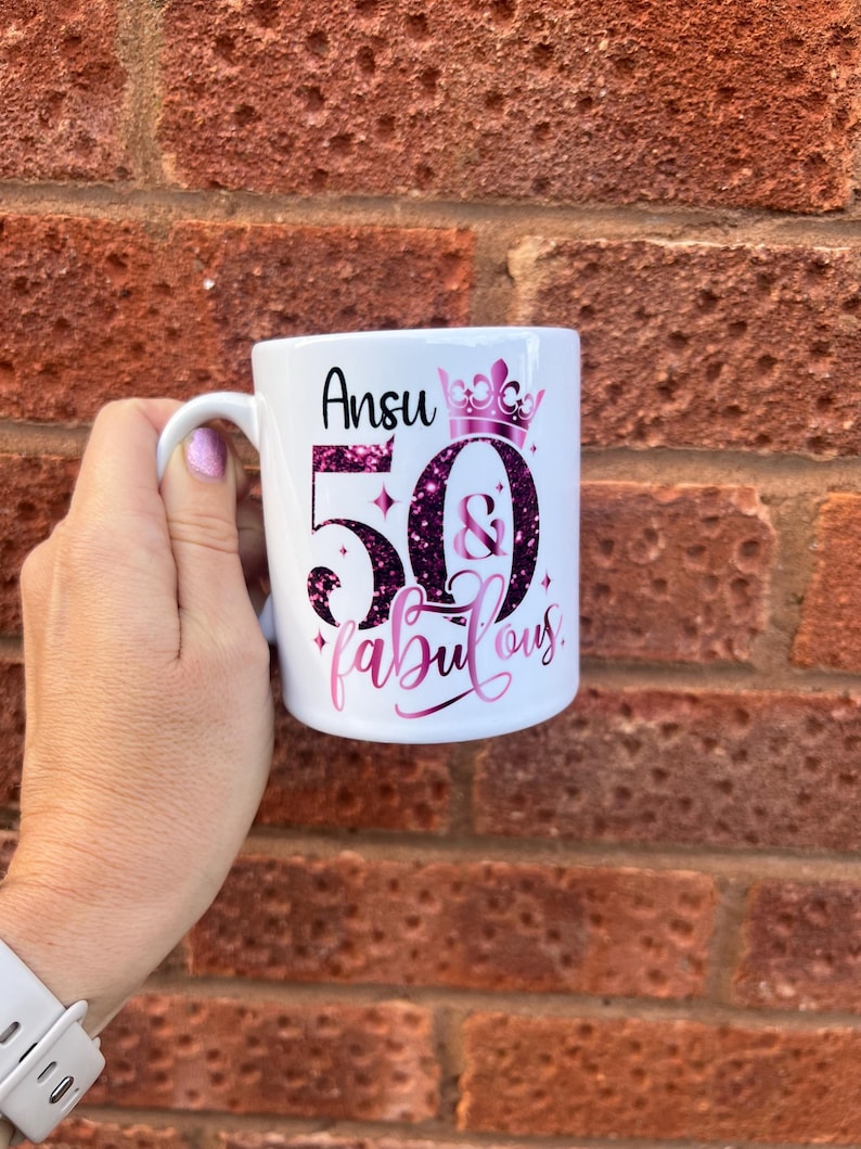 Ladies Personalised 50th Birthday Mug, 50 & Fabulous image 7