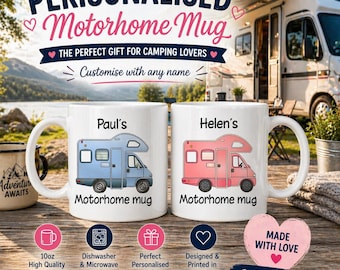 Personalised Motorhome Mug, Custom Campervan Mug, RV Gift for Couples, Camping Mug Personalised, Caravan Gift, Camper Gift UK,  Mug Set