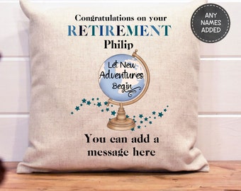 Retirement Gift Personalised Cushion retired gift for him Dad Grandad Colleague leaving gift