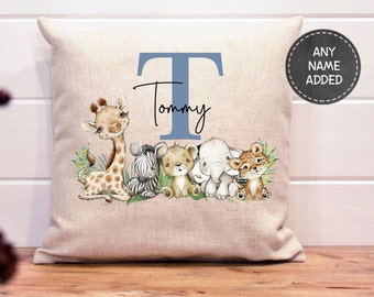 Personalised Safari Nursery Cushion: New Baby Boy Gift birthday gift