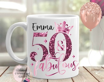 Ladies Personalised 50th Birthday Mug, 50 & Fabulous