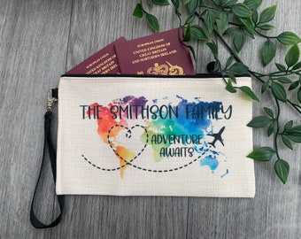 Personalized Family Passport Holder: Linen Travel Document Pouch & Luggage Tag
