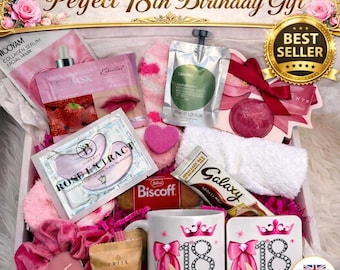 Caja de regalo de cumpleaños número 18 para ella: set de spa con mascarilla facial, chocolate, té y kit de autocuidado. Regalo ideal para chicas adolescentes y mejores amigas.