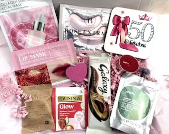 50th Birthday Pamper Box, Personalised Hug in a Box 50 & Fabulous 50th gift for her, gift for mum, gift for bestie Best friend