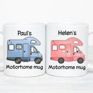 Personalised Motorhome Mug Matching Coaster Add Any Name Ceramic Great Gift Nanny Grandad Mum Dad any name Rv Motor home camping