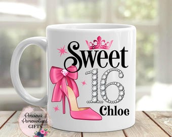 Ladies Personalised sweet 16th Birthday Mug, 16th birthday gift for a girl