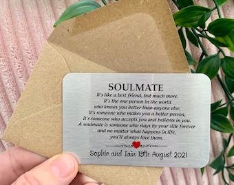 Personalised soulmate, valentines gift wedding, romantic, anniversary, birthday, gift, boyfriend, girlfriend, metal wallet card