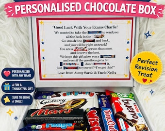Personalised Exam Good Luck Treat Box/ SATS/ GCSES/ 11+ A Levels Well Done Treat Box Letterbox Gift  Chocolate Gift Box