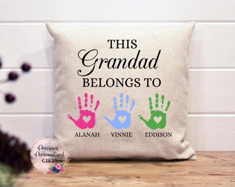 Personalised Daddy Granddad Cushion, Father's Day Granddad Gift, This Granddad Belongs to, Personalised Grandad Gift, Fathers Day, Handprint