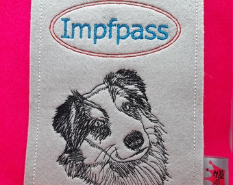 Impfpass Shepard, bodercollie, Eupass Einsteckhülle, gestickt hund  Impfbuch