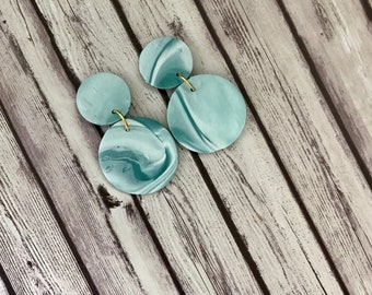 Teal Marbled Earrings