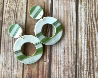 White and green Stripe Earrings