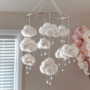 Rain cloud mobile nursery Space mobile crib Sky baby mobile hanging White neutral girl boy mobile Felt cloud theme decor