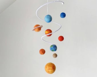 Solar system mobile nursery Space mobile baby boy Felt planets mobile crib Galaxy mobile kids Science nursery Hanging mobile for adults