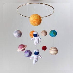 Solar system mobile nursery Outer space mobile crib Felt planet mobile Baby girl astronaut mobile Sky galaxy mobile hanging